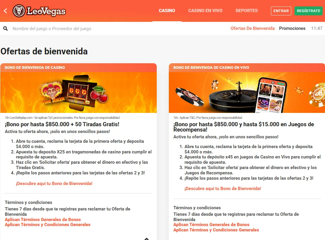 Bonos y promociones para jugadores en LeoVegas Casino Chile