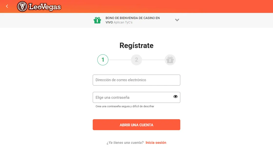 Registro e inicio de sesión en LeoVegas Casino