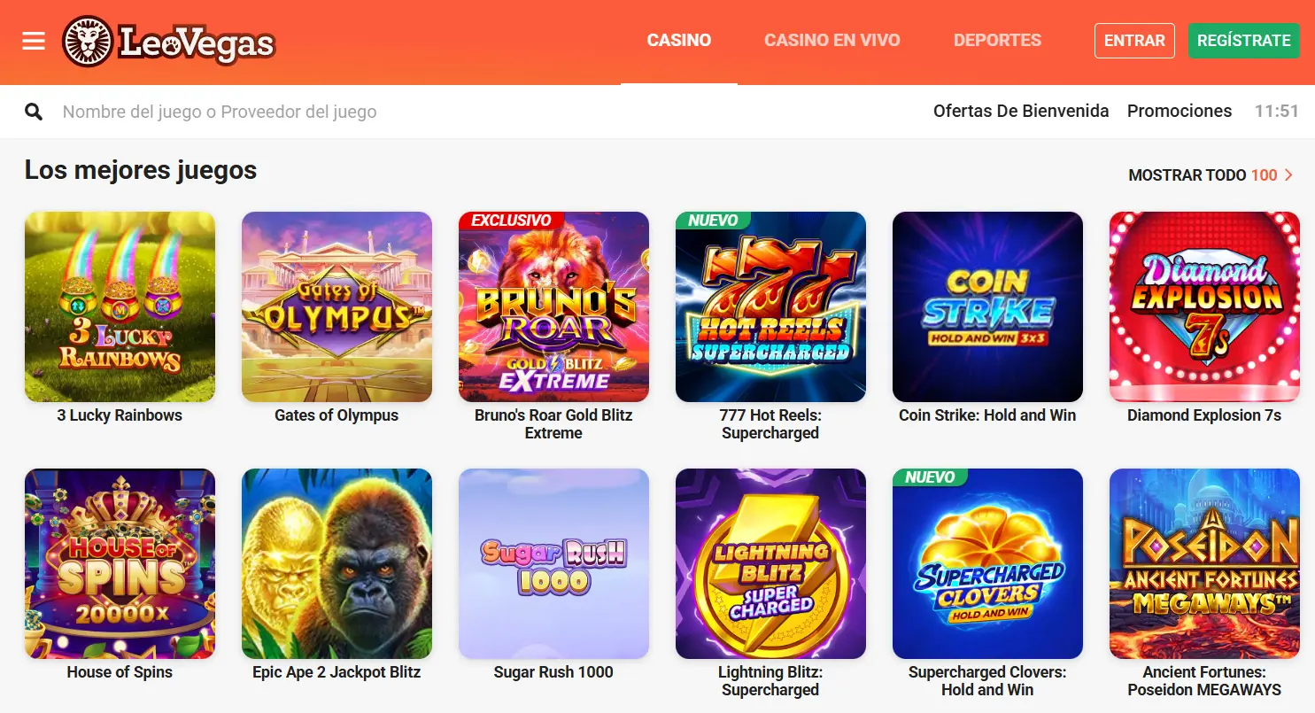 Amplia selección de juegos en LeoVegas Casino